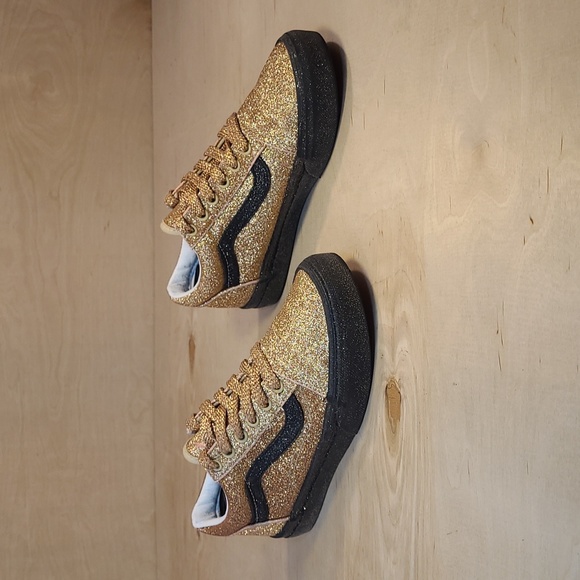 Vans Old Skool Off The Wall Gold Black Glitter Kids Shoes - Picture 2 of 9